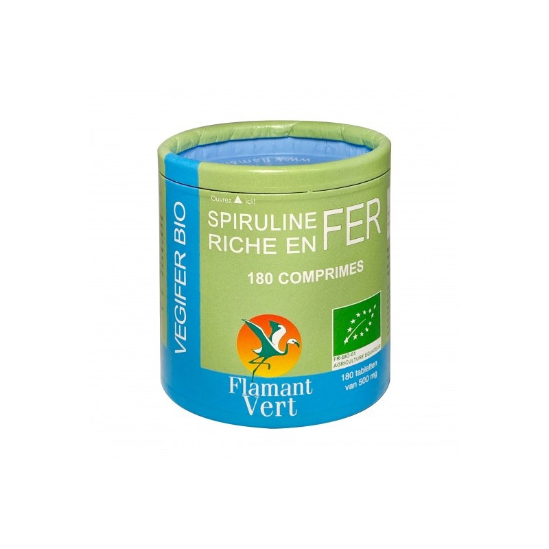 Vegifer Flamant Vert 120 comprimés Fer 100% naturel Spiruline riche en Fer  Anémie Fatigue
