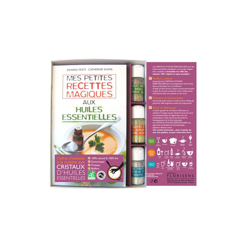 Coffret Cadeau Noël livre cuisine aux huiles essentielles Florisens guide cristaux basilic menthe Coffret Cadeau Noël livre cuisine aux huiles essentielles Florisens guide cristaux basilic menthe