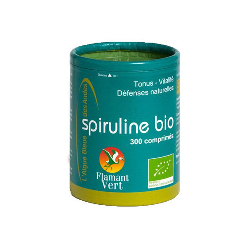 Spiruline Bio 500mg 300 cp Flamant vert des andes Ferme biorigin Algue silicium vitramine Ca Mg Fe S