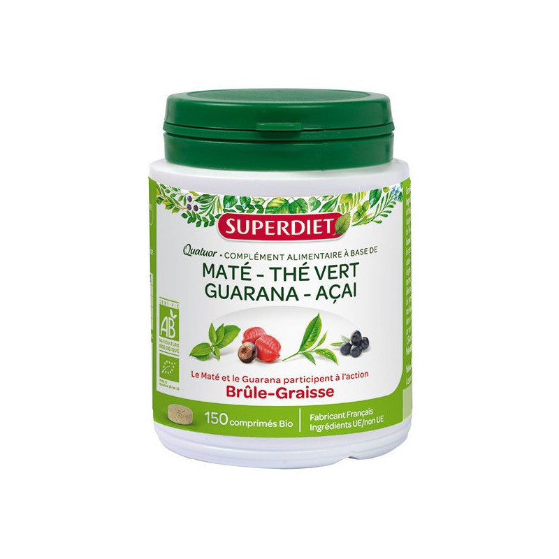 Quatuor Brule Graisses Bio 150 cp Superdiet MATE GUARANA THE VERT ACAI régime minceur brûleur draine Quatuor Brule Graisses Bio 150 cp Superdiet MATE GUARANA THE VERT ACAI régime minceur brûleur draine