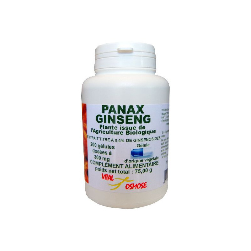 Ginseng Rouge bio 200 gélules panax ginseng extrait titré à 0.4% de ginsénosides Ginseng Rouge bio 200 gélules panax ginseng extrait titré à 0.4% de ginsénosides