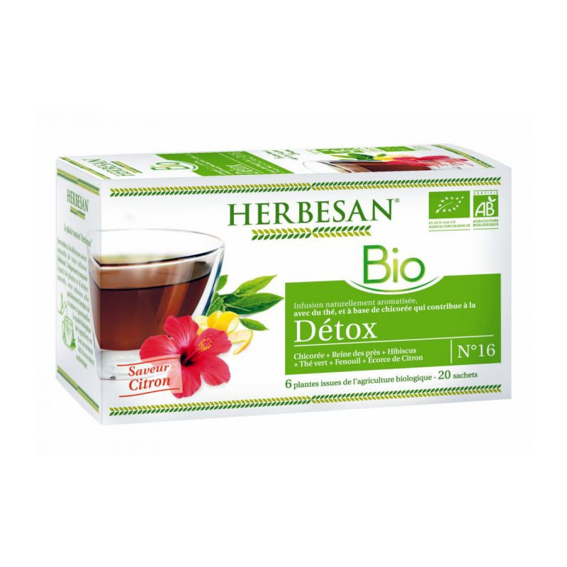 Infusion ddétox herbesan n°16 Bio Reine des prés, chicorée, thé vert hibiscus Infusion ddétox herbesan n°16 Bio Reine des prés, chicorée, thé vert hibiscus