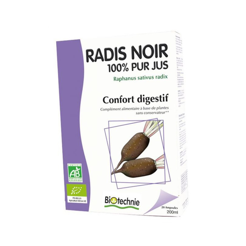 RADIS NOIR BIo 20 Ampoules Drainage du Foie et vésicule biliaire Raphanus sativus 100% pur jus cure RADIS NOIR BIo 20 Ampoules Drainage du Foie et vésicule biliaire Raphanus sativus 100% pur jus cure