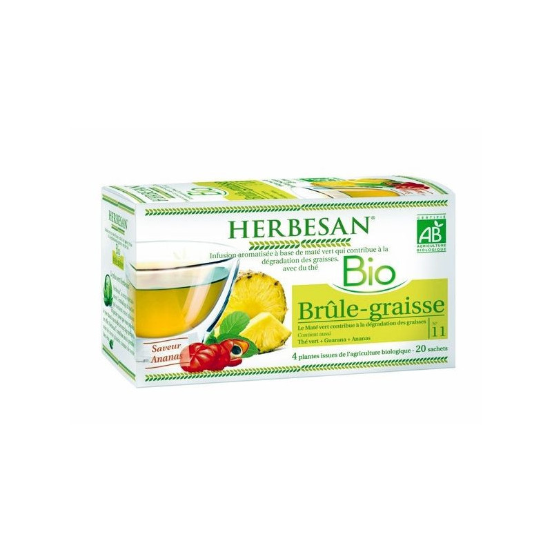 Infusion Bio Brule Graisses Minceur Herbesan 20 sachets Maté Thé vert Guarana Ananas maigrir plante Infusion Bio Brule Graisses Minceur Herbesan 20 sachets Maté Thé vert Guarana Ananas maigrir plante