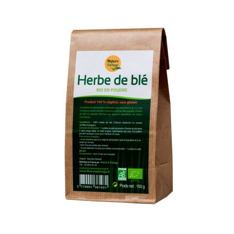HERBE DE BLE POUDRE BIO Nature et partage Dr nature sans gluten chlorophylle vitamines fatigue 150g HERBE DE BLE POUDRE BIO Nature et partage Dr nature sans gluten chlorophylle vitamines fatigue 150g