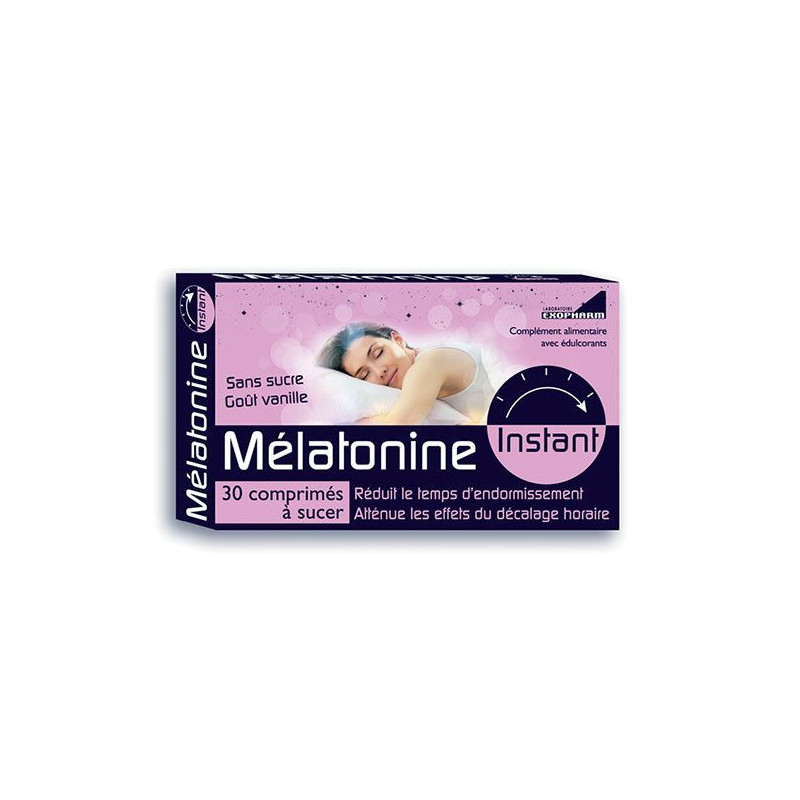 Mélatonine Instant - 30 comprimés à sucer - Aide à atténuer les effets du décalage horaire Mélatonine Instant - 30 comprimés à sucer - Aide à atténuer les effets du décalage horaire